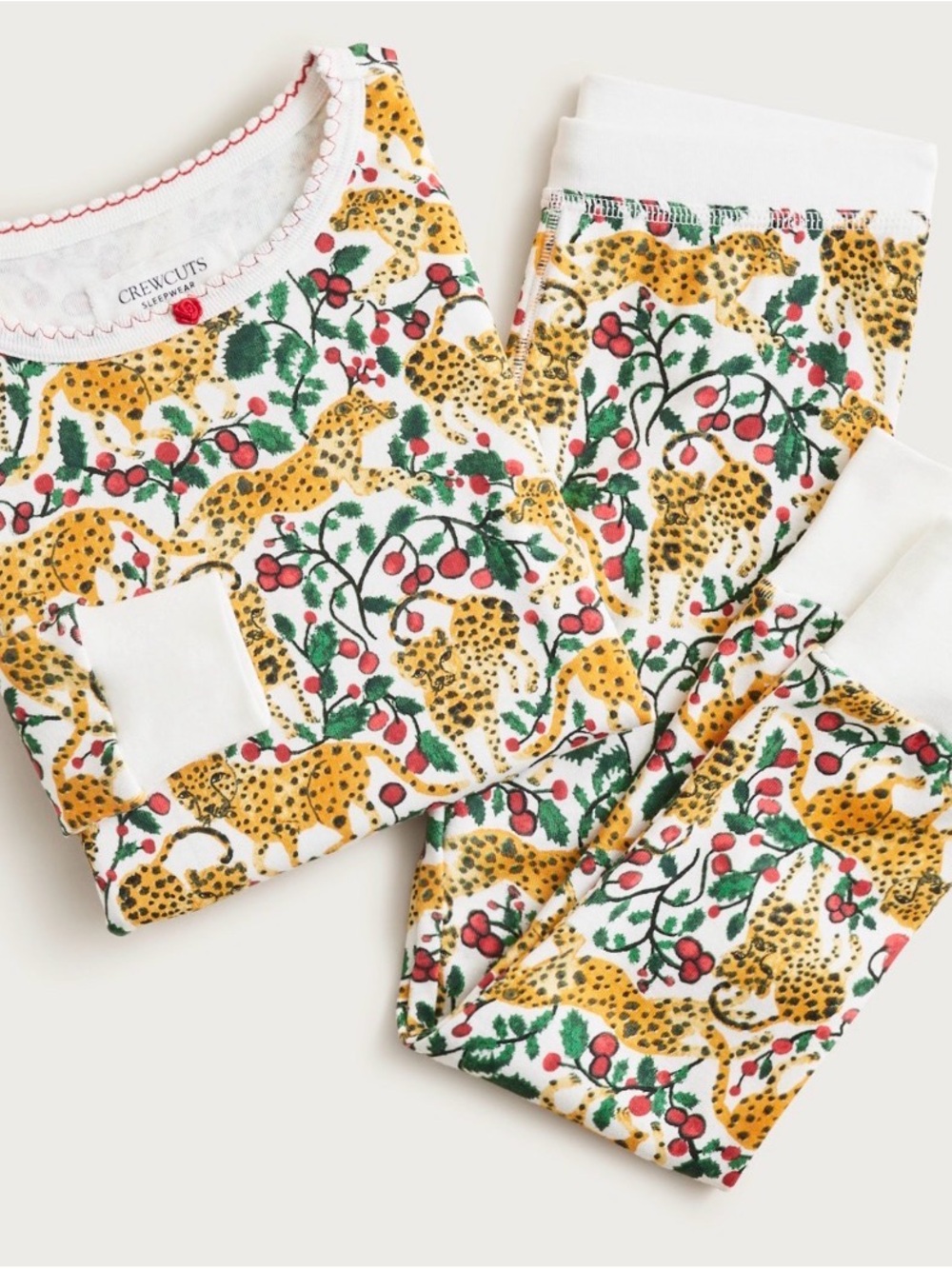 Crewcuts White Pajama Set with Yellow Leopard & Red Cherry Print